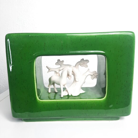 Vintage MCM Howard Pierce California USA Pottery Vase Bisque Horse Center #P-500 - Picture 7 of 13